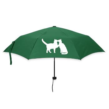 2 Katzen Küssen Pärchen Zwei Freunde Schmusen Paar - Regenschirm (klein) - Flaschengrün - Vorne