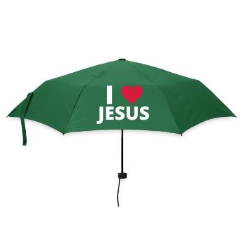 I LOVE JESUS ♥ - Regenschirm (klein) - Flaschengrün - Vorne