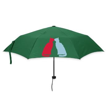 2 Katzen Küssen Pärchen Zwei Freunde Schmusen Paar - Regenschirm (klein) - Flaschengrün - Vorne