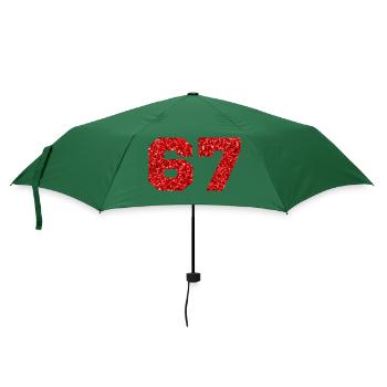 Nummer 67 Roter Glitzer - 67. Geburtstag - Regenschirm (klein) - Flaschengrün - Vorne