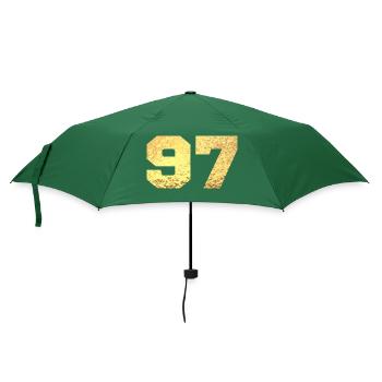 Nummer 97 Gold Glitter - 97. Jahrestag - Regenschirm (klein) - Flaschengrün - Vorne