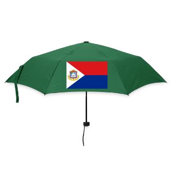 Sint Maarten – Flagge auf rotem und blauem Hintergrund - Regenschirm (klein) - Flaschengrün - Vorne