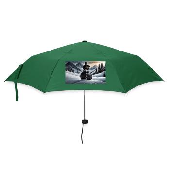 Lustiger Hooey, ein Schneemann ist schwarz - Regenschirm (klein) - Flaschengrün - Vorne