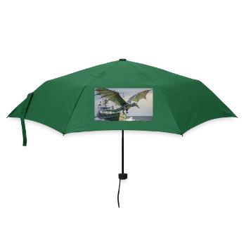 Ein realistischer böser dunkler Drache jagt Fische - Regenschirm (klein) - Flaschengrün - Vorne