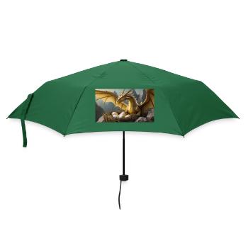 Ein realistischer böser Drache, der wie ein Wolf Hühner jagt - Regenschirm (klein) - Flaschengrün - Vorne
