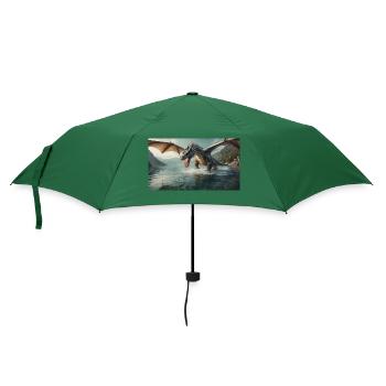 Ein realistischer böser dunkler Drache jagt Fischfluss - Regenschirm (klein) - Flaschengrün - Vorne