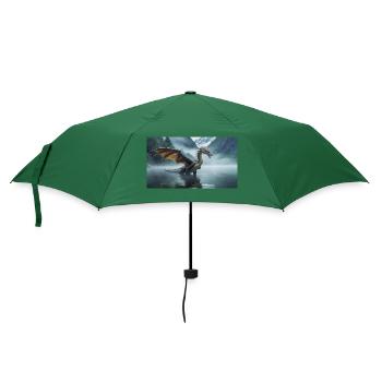 Ein realistischer böser dunkler Drache in einem nebligen Fluss - Regenschirm (klein) - Flaschengrün - Vorne