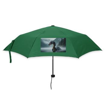 Ein realistischer böser dunkler Drache in einem nebligen Fluss - Regenschirm (klein) - Flaschengrün - Vorne