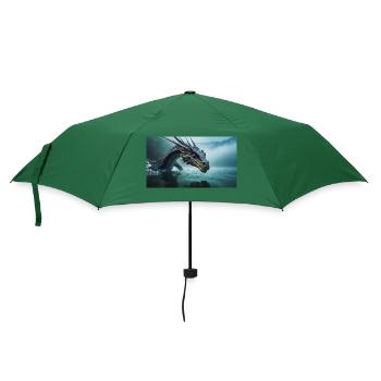 Ein realistischer böser dunkler Drache in einem nebligen Fluss - Regenschirm (klein) - Flaschengrün - Vorne