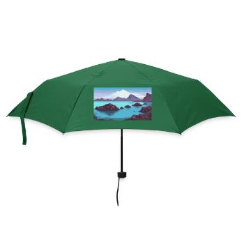 Blaue Lagune, Island - Pixel Art - Regenschirm (klein) - Flaschengrün - Vorne