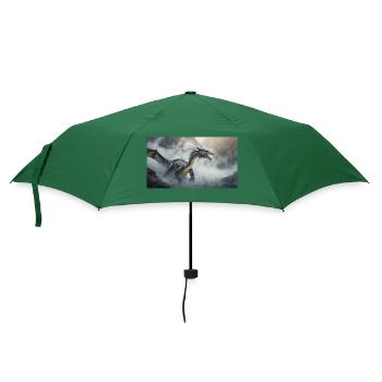 Ein realistischer böser dunkler Drache beim Erklimmen eines Nebels - Regenschirm (klein) - Flaschengrün - Vorne