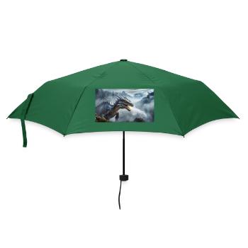 Ein realistischer böser dunkler Drache beim Erklimmen eines Nebels - Regenschirm (klein) - Flaschengrün - Vorne