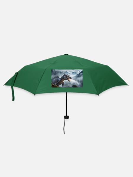 Ein realistischer böser dunkler Drache beim Erklimmen eines Nebels - Regenschirm (klein) - Flaschengrün