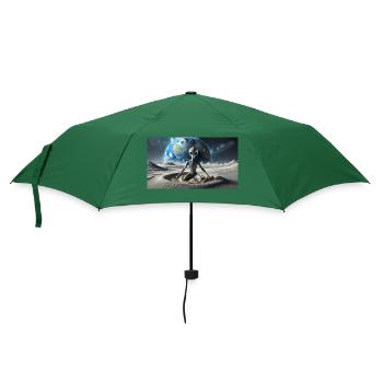 Grauer Außerirdischer auf der Mondoberfläche – meditieren - Regenschirm (klein) - Flaschengrün - Vorne