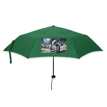 Grauer Außerirdischer auf der Mondoberfläche – Eis essen - Regenschirm (klein) - Flaschengrün - Vorne