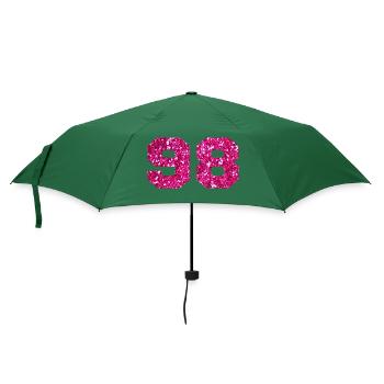 Nummer 98 Pink Glitter - 98. Geburtstag - Regenschirm (klein) - Flaschengrün - Vorne