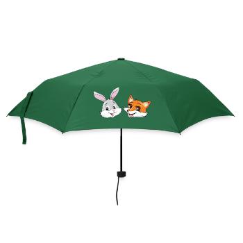 Lächelnde glückliche Hasen- und Fuchsköpfe - Regenschirm (klein) - Flaschengrün - Vorne
