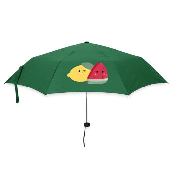 Kawaii Zitrone & Melone - Regenschirm (klein) - Flaschengrün - Vorne