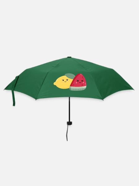 Kawaii Zitrone & Melone - Regenschirm (klein) - Flaschengrün