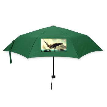 Wal schwebt am Himmel - Regenschirm (klein) - Flaschengrün - Vorne