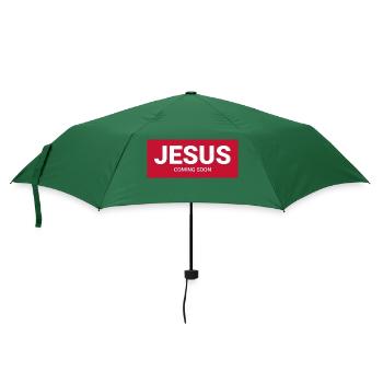 Jesus kommt bald – rot - Regenschirm (klein) - Flaschengrün - Vorne