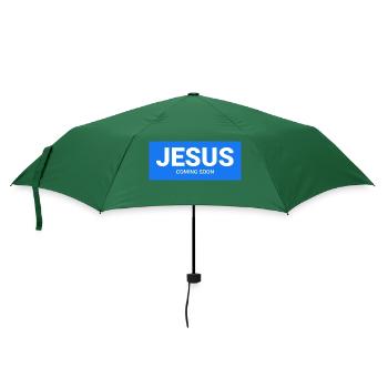 Jesus kommt bald – blau - Regenschirm (klein) - Flaschengrün - Vorne