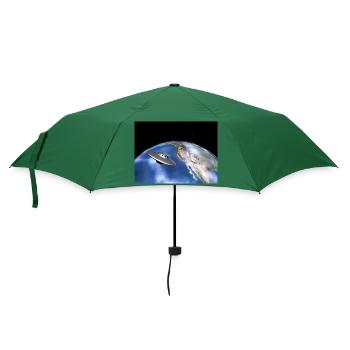 Fliegende Untertasse und Planet Erde - Regenschirm (klein) - Flaschengrün - Vorne