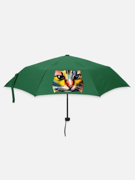Katzengesicht 7 - Regenschirm (klein) - Flaschengrün
