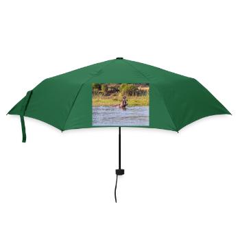 Landschaft am Fluss Cubango mit Nilpferden - Regenschirm (klein) - Flaschengrün - Vorne