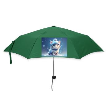 Katze mit Hut - Regenschirm (klein) - Flaschengrün - Vorne