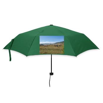 Schafe, Esel, Berge, Wiesen - Regenschirm (klein) - Flaschengrün - Vorne