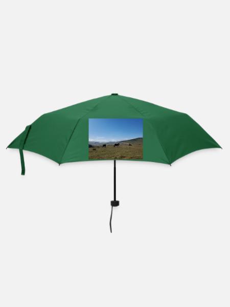 Esel, Berge, Wiesen - Regenschirm (klein) - Flaschengrün