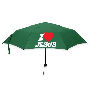Ich liebe Jesus - Regenschirm (klein) - Flaschengrün - Vorne
