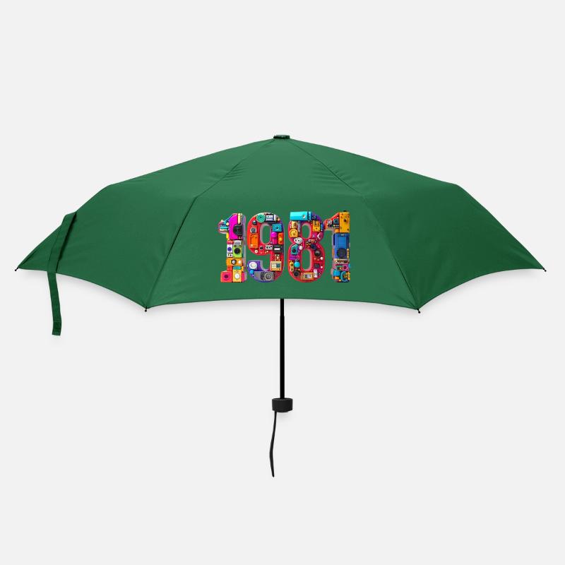 1981 – Geburtsdatum, Abitur, Hochzeit, Geburt - Regenschirm (klein) - Flaschengrün