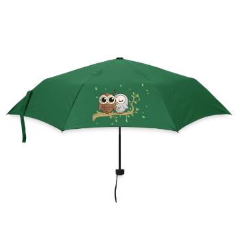 Verliebte Comic Eulen - Regenschirm (klein) - Flaschengrün - Vorne