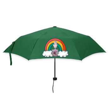Lustiges Einhorn fliegt aus Topf - Regenschirm (klein) - Flaschengrün - Vorne
