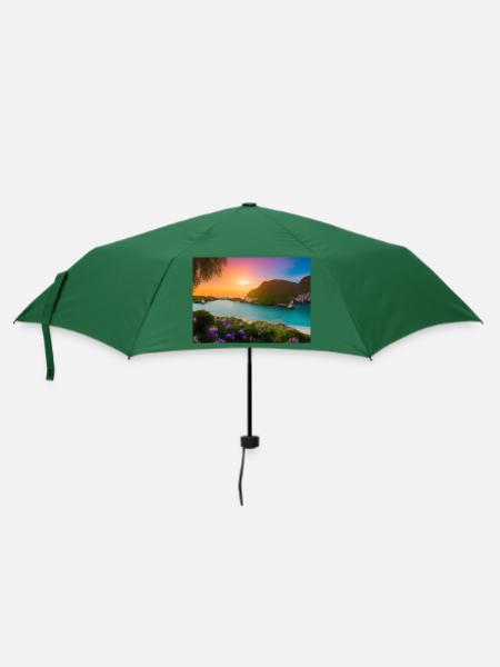 Liebe zur Natur - Sonnenuntergang - Regenschirm (klein) - Flaschengrün