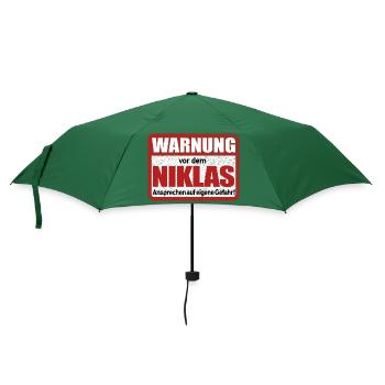 Niklas Name Lustiges Warnschild - Regenschirm (klein) - Flaschengrün - Vorne