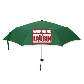 Laurin Name Lustiges Warnschild - Regenschirm (klein) - Flaschengrün - Vorne