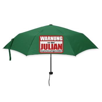 Julian Name Lustiges Warnschild - Regenschirm (klein) - Flaschengrün - Vorne