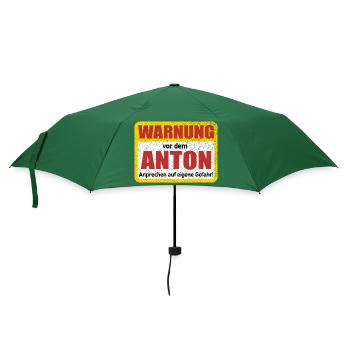 Anton Name Lustiges Warnschild - Regenschirm (klein) - Flaschengrün - Vorne