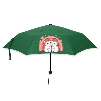 Verliebte Igel – Niedliches Umarmungs-Design - Regenschirm (klein) - Flaschengrün - Vorne