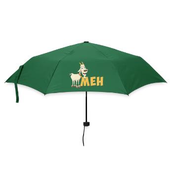 Illustration einer fröhlichen Ziege und des Wortes MEH - Regenschirm (klein) - Flaschengrün - Vorne