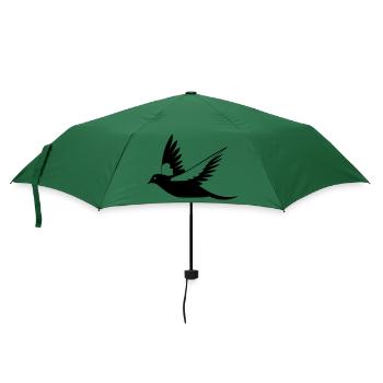 Fliegende Amsel Schwarz-Weiß Illustration - Regenschirm (klein) - Flaschengrün - Vorne