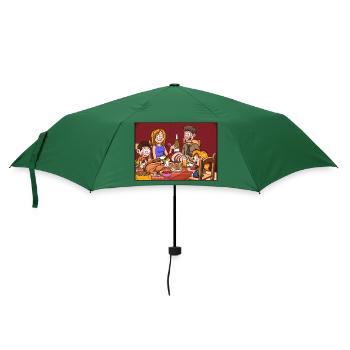 Familie mit einem Thanksgiving-Dinner - Regenschirm (klein) - Flaschengrün - Vorne