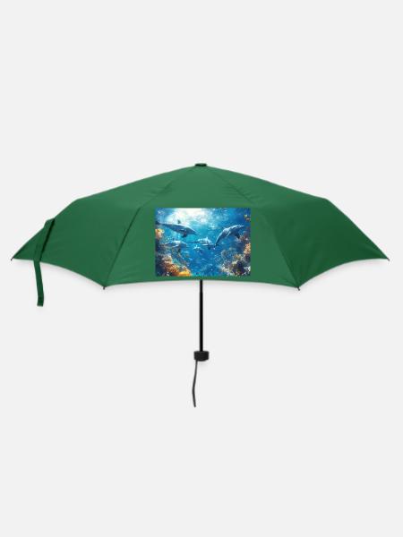 Delfin Tümmler Meeressäuger Delfinschule - Regenschirm (klein) - Flaschengrün