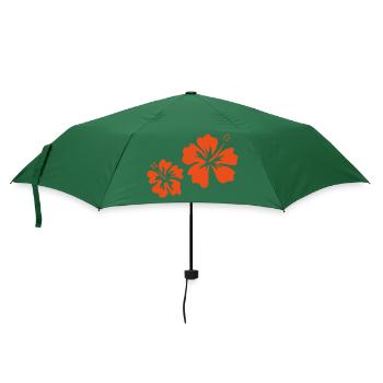 Orangefarbener Hibiskus - Regenschirm (klein) - Flaschengrün - Vorne