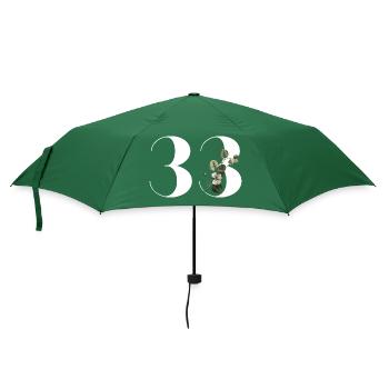 Nummer 33 Blumengrün - 33. Blumengeburtstag - Regenschirm (klein) - Flaschengrün - Vorne