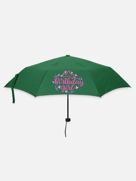 Birthday Girlie mit Krone Herzchen Konfetti - Regenschirm (klein) - Flaschengrün
