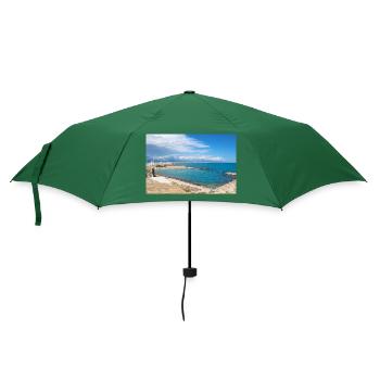 Strand in Antibes Côte d’Azur Frankreich Poster - Regenschirm (klein) - Flaschengrün - Vorne